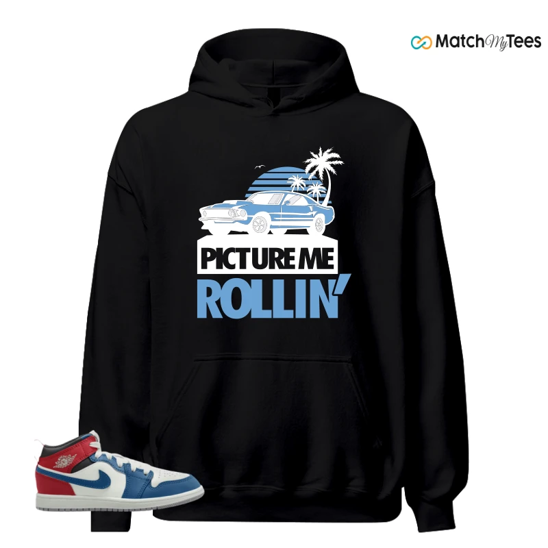 NIKE JORDAN 1 MID TRUE BLUE VARSITY RED (PS) SNEAKER Matching Tees hoodie