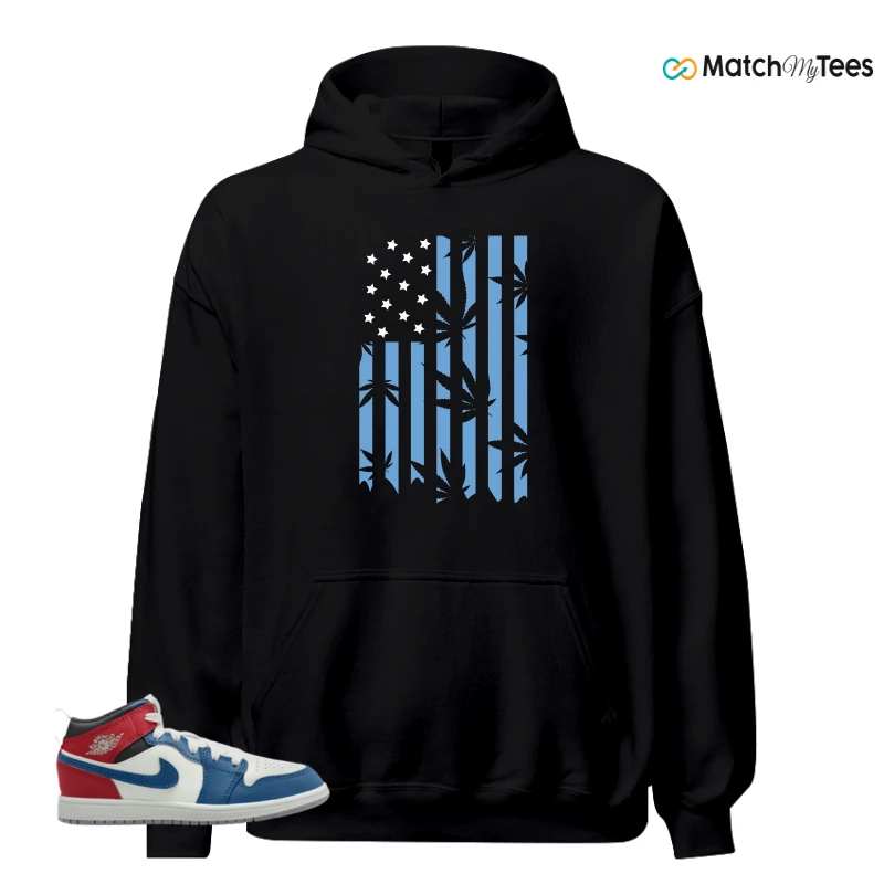 NIKE JORDAN 1 MID TRUE BLUE VARSITY RED (PS) SNEAKER Matching Tees hoodie