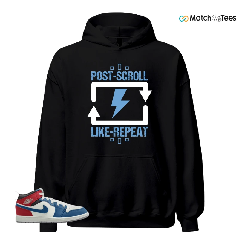 NIKE JORDAN 1 MID TRUE BLUE VARSITY RED (PS) SNEAKER Matching Tees hoodie