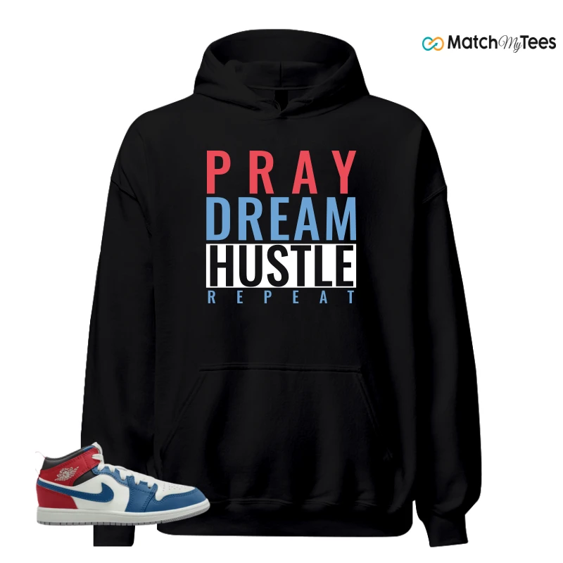 NIKE JORDAN 1 MID TRUE BLUE VARSITY RED (PS) SNEAKER Matching Tees hoodie