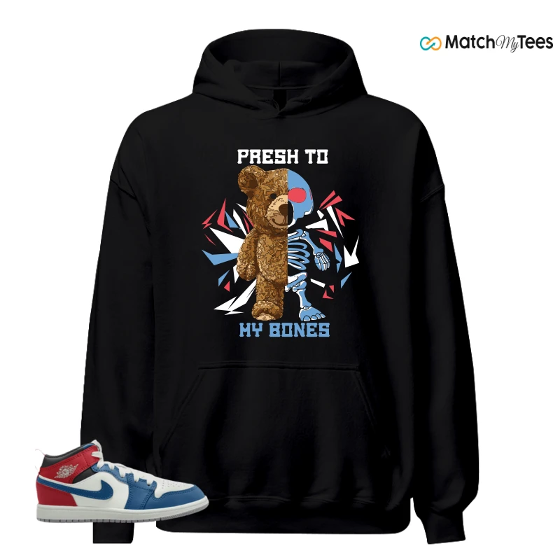 NIKE JORDAN 1 MID TRUE BLUE VARSITY RED (PS) SNEAKER Matching Tees hoodie