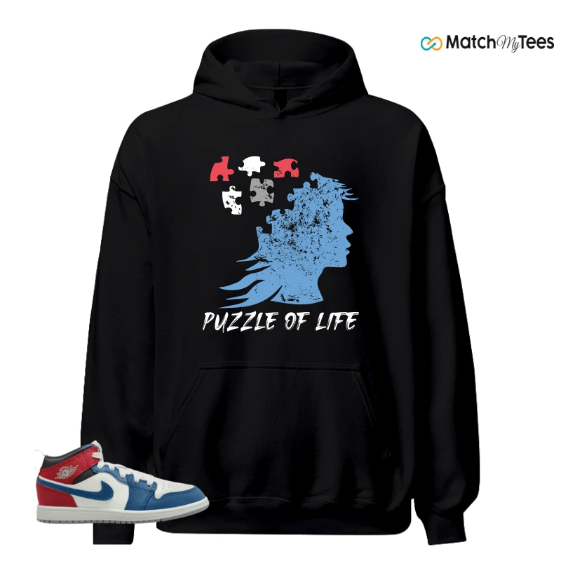 NIKE JORDAN 1 MID TRUE BLUE VARSITY RED (PS) SNEAKER Matching Tees hoodie