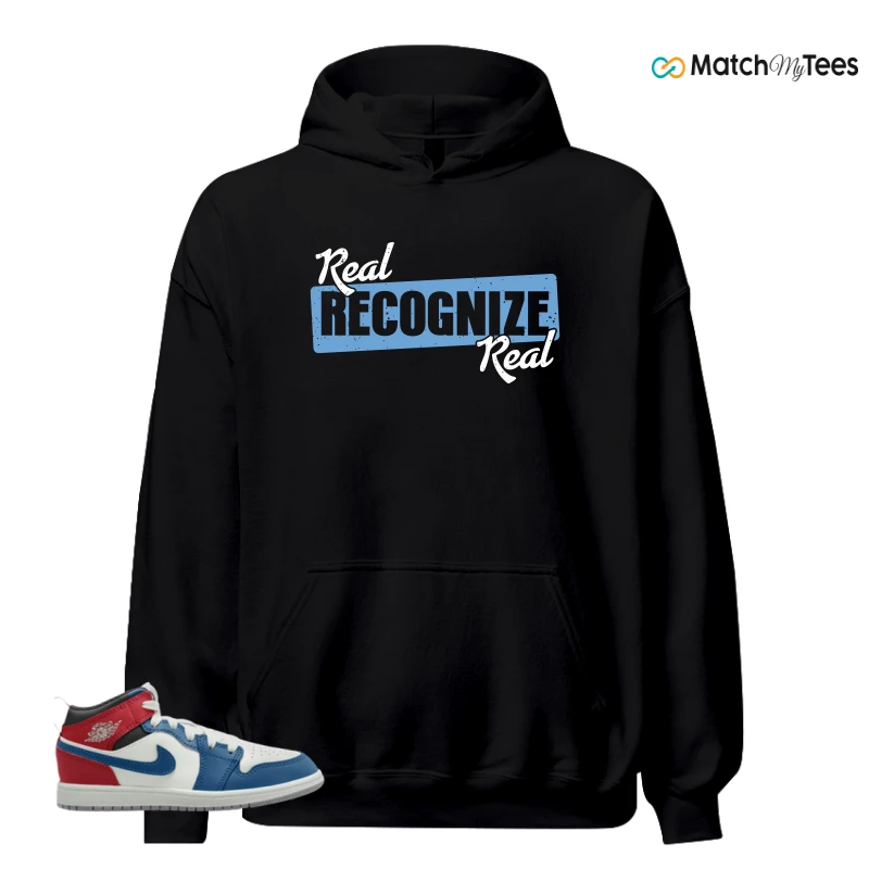 NIKE JORDAN 1 MID TRUE BLUE VARSITY RED (PS) SNEAKER Matching Tees hoodie