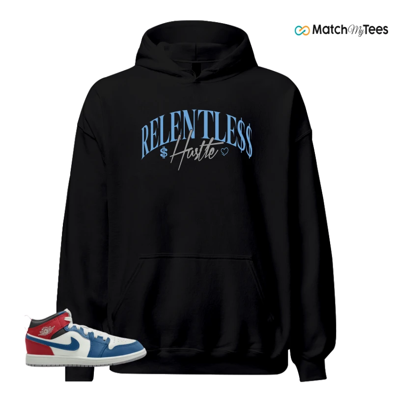 NIKE JORDAN 1 MID TRUE BLUE VARSITY RED (PS) SNEAKER Matching Tees hoodie