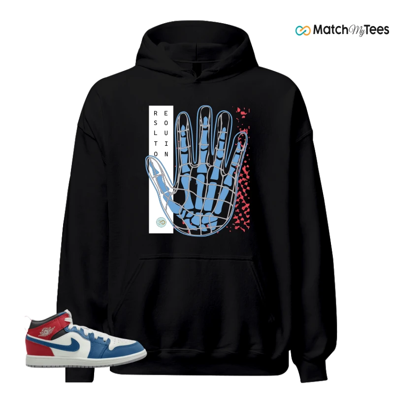 NIKE JORDAN 1 MID TRUE BLUE VARSITY RED (PS) SNEAKER Matching Tees hoodie
