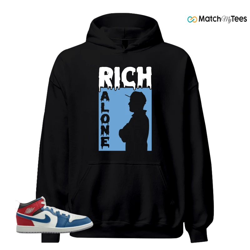 NIKE JORDAN 1 MID TRUE BLUE VARSITY RED (PS) SNEAKER Matching Tees hoodie