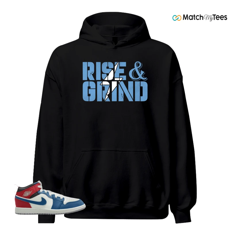 NIKE JORDAN 1 MID TRUE BLUE VARSITY RED (PS) SNEAKER Matching Tees hoodie