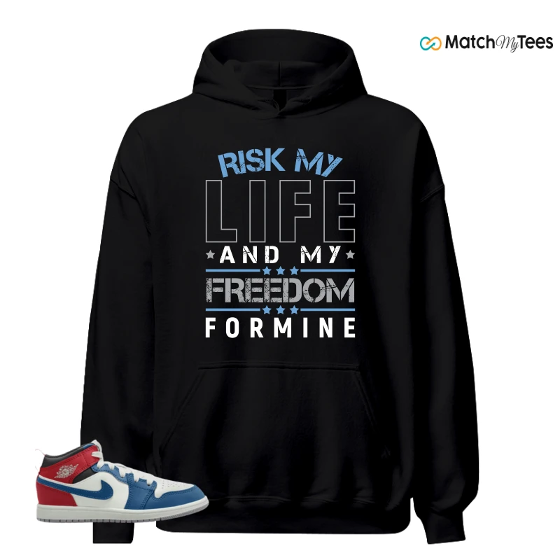 NIKE JORDAN 1 MID TRUE BLUE VARSITY RED (PS) SNEAKER Matching Tees hoodie