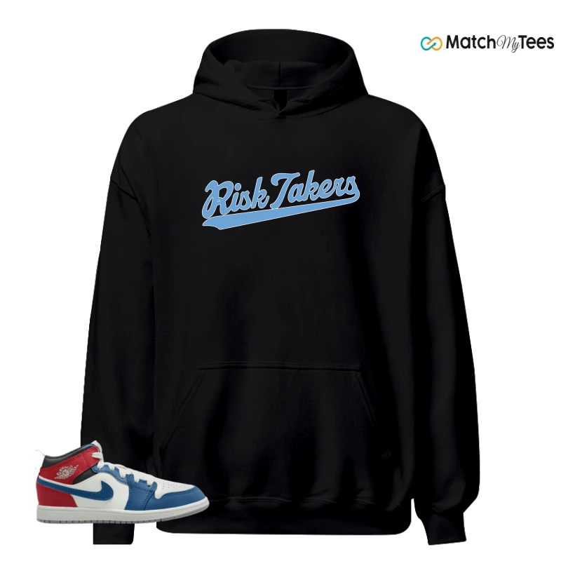 NIKE JORDAN 1 MID TRUE BLUE VARSITY RED (PS) SNEAKER Matching Tees hoodie