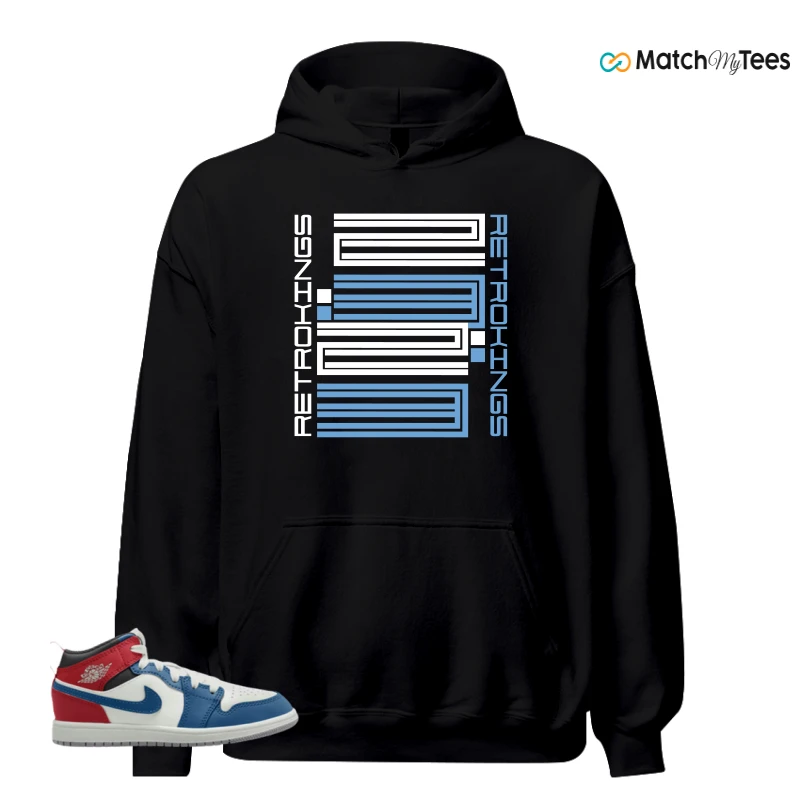 NIKE JORDAN 1 MID TRUE BLUE VARSITY RED (PS) SNEAKER Matching Tees hoodie