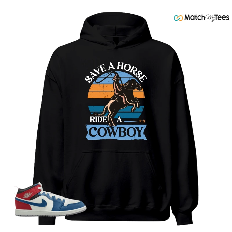 NIKE JORDAN 1 MID TRUE BLUE VARSITY RED (PS) SNEAKER Matching Tees hoodie