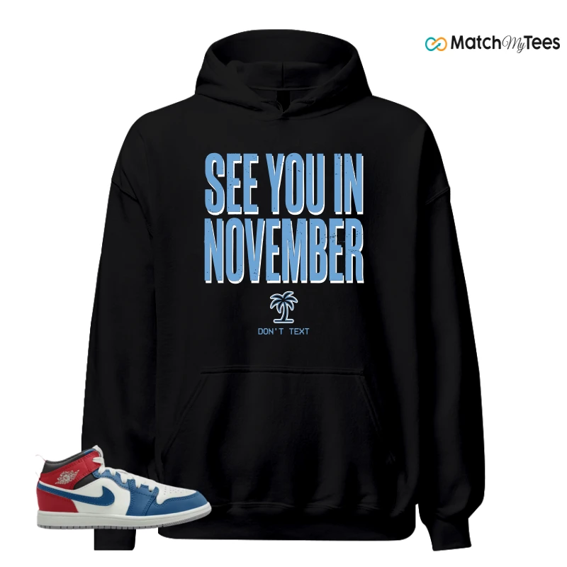 NIKE JORDAN 1 MID TRUE BLUE VARSITY RED (PS) SNEAKER Matching Tees hoodie