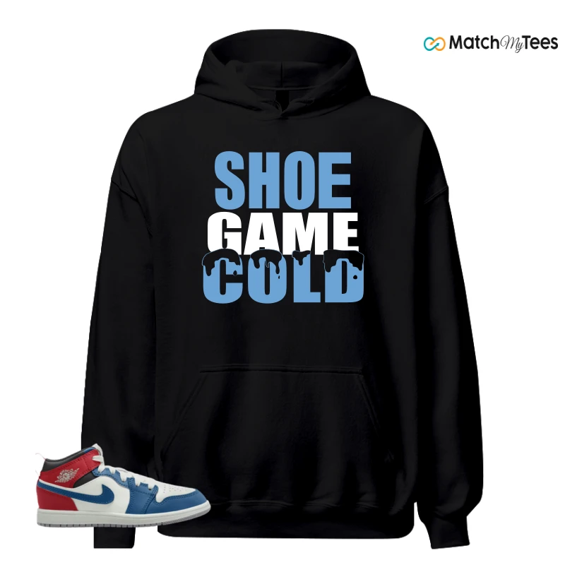 NIKE JORDAN 1 MID TRUE BLUE VARSITY RED (PS) SNEAKER Matching Tees hoodie