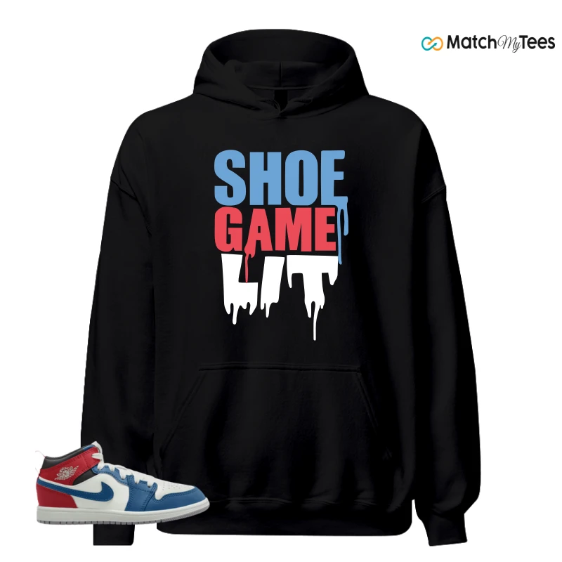 NIKE JORDAN 1 MID TRUE BLUE VARSITY RED (PS) SNEAKER Matching Tees hoodie
