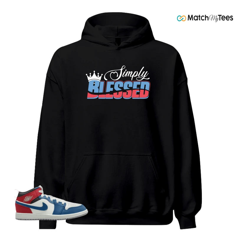 NIKE JORDAN 1 MID TRUE BLUE VARSITY RED (PS) SNEAKER Matching Tees hoodie