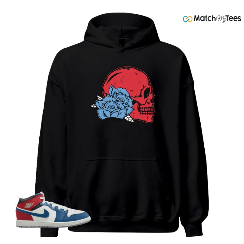 NIKE JORDAN 1 MID TRUE BLUE VARSITY RED (PS) SNEAKER Matching Tees hoodie
