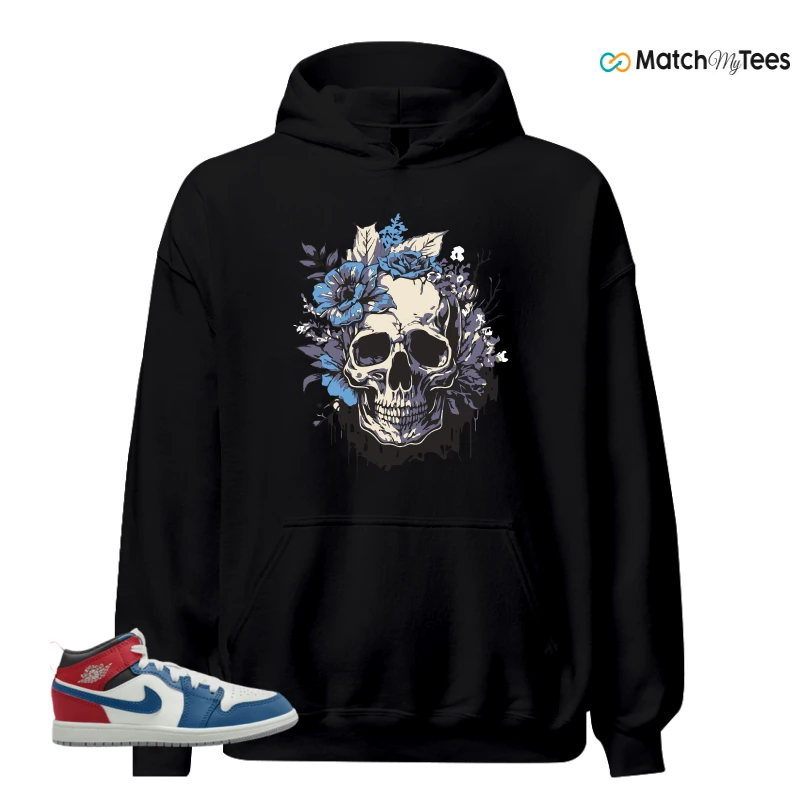 NIKE JORDAN 1 MID TRUE BLUE VARSITY RED (PS) SNEAKER Matching Tees hoodie