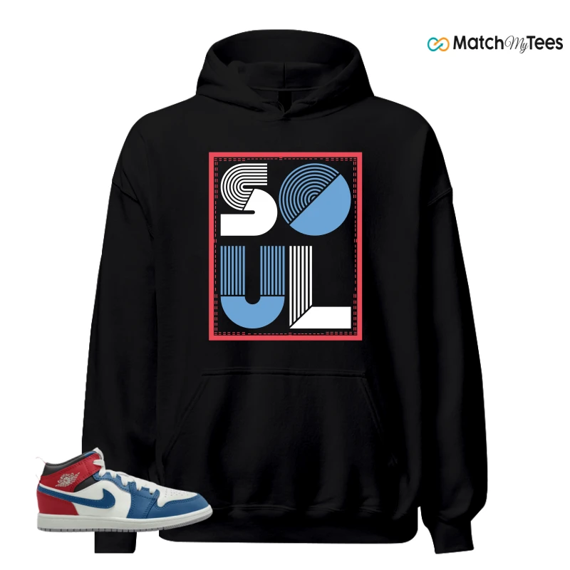 NIKE JORDAN 1 MID TRUE BLUE VARSITY RED (PS) SNEAKER Matching Tees hoodie