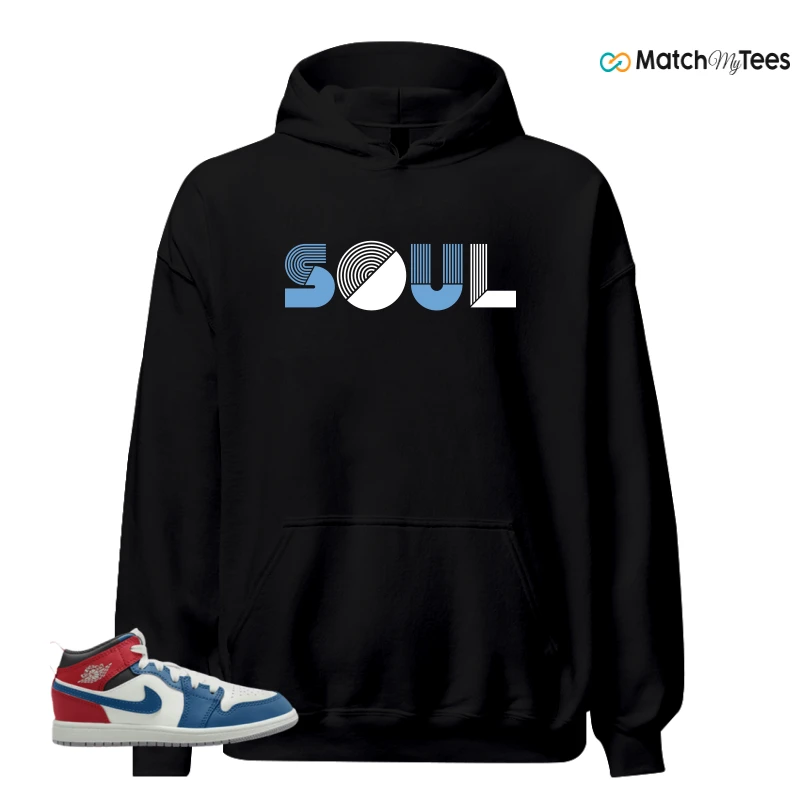 NIKE JORDAN 1 MID TRUE BLUE VARSITY RED (PS) SNEAKER Matching Tees hoodie