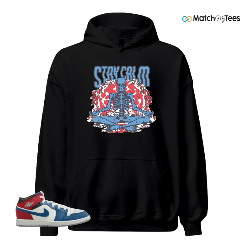 NIKE JORDAN 1 MID TRUE BLUE VARSITY RED (PS) SNEAKER Matching Tees hoodie