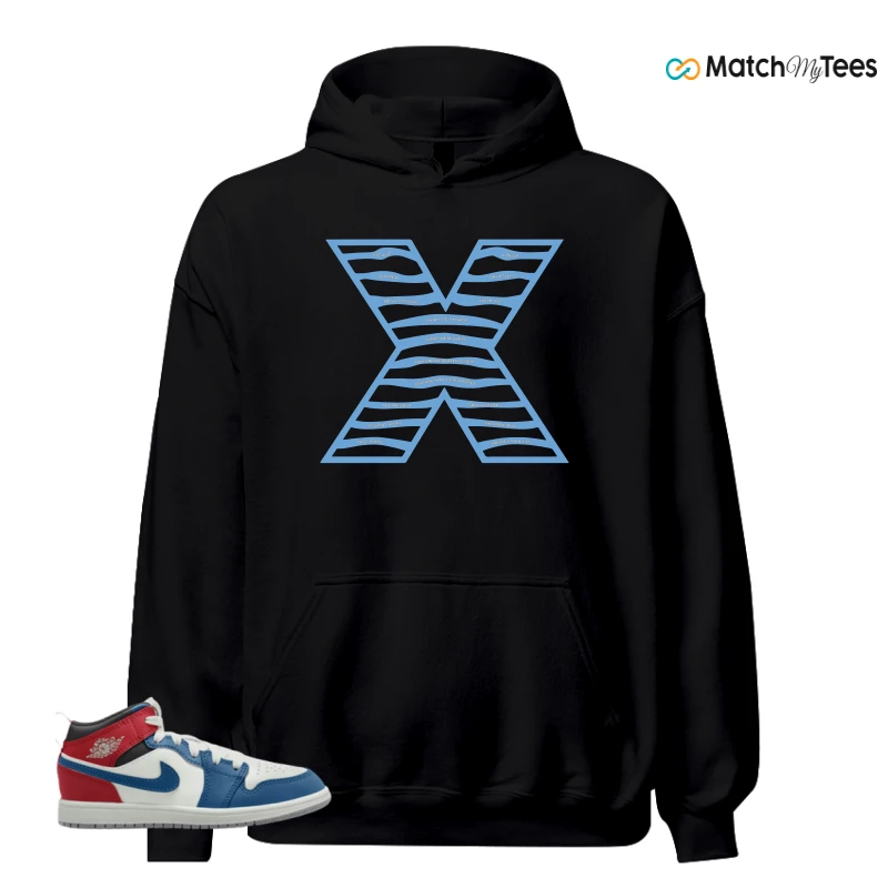 NIKE JORDAN 1 MID TRUE BLUE VARSITY RED (PS) SNEAKER Matching Tees hoodie