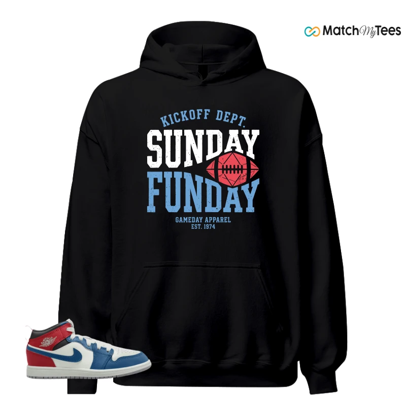 NIKE JORDAN 1 MID TRUE BLUE VARSITY RED (PS) SNEAKER Matching Tees hoodie