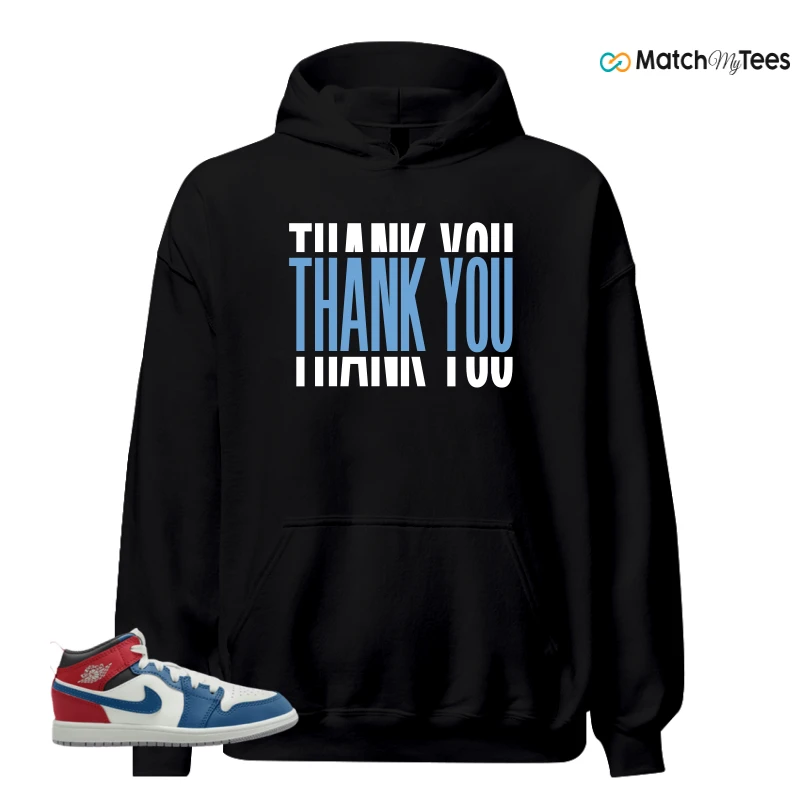 NIKE JORDAN 1 MID TRUE BLUE VARSITY RED (PS) SNEAKER Matching Tees hoodie