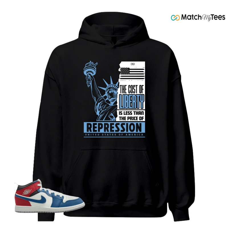 NIKE JORDAN 1 MID TRUE BLUE VARSITY RED (PS) SNEAKER Matching Tees hoodie