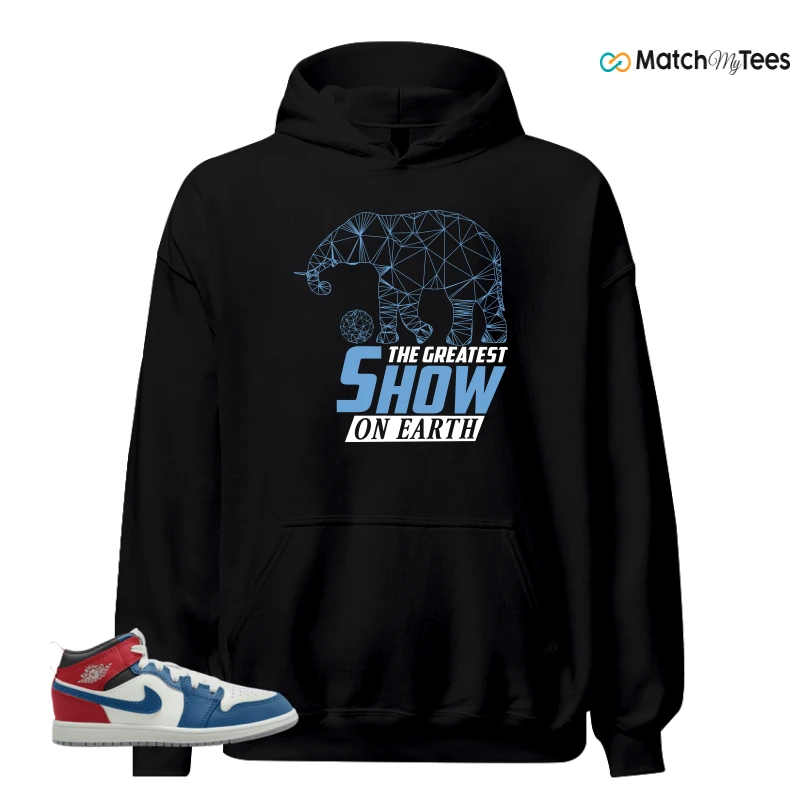 NIKE JORDAN 1 MID TRUE BLUE VARSITY RED (PS) SNEAKER Matching Tees hoodie