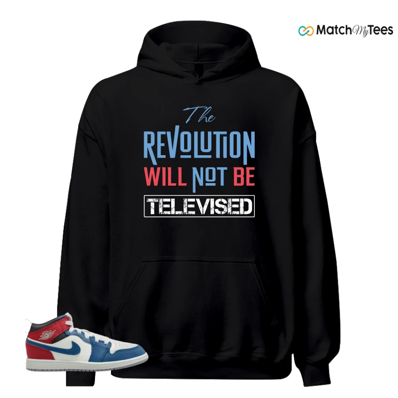NIKE JORDAN 1 MID TRUE BLUE VARSITY RED (PS) SNEAKER Matching Tees hoodie