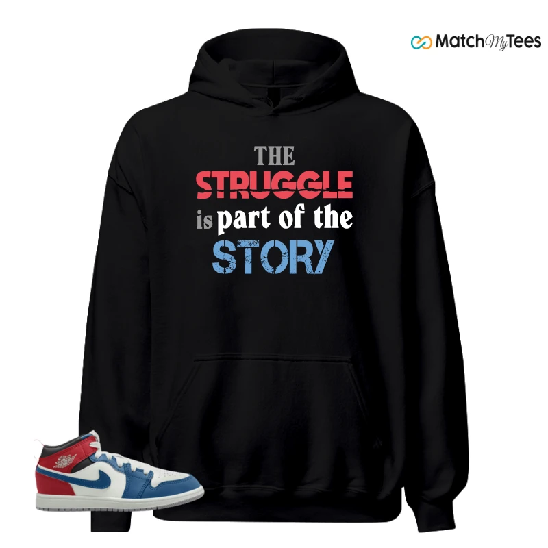 NIKE JORDAN 1 MID TRUE BLUE VARSITY RED (PS) SNEAKER Matching Tees hoodie