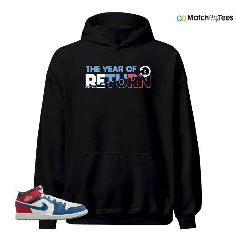 NIKE JORDAN 1 MID TRUE BLUE VARSITY RED (PS) SNEAKER Matching Tees hoodie