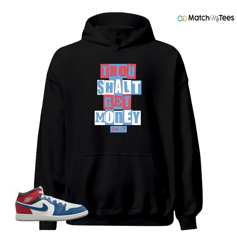 NIKE JORDAN 1 MID TRUE BLUE VARSITY RED (PS) SNEAKER Matching Tees hoodie
