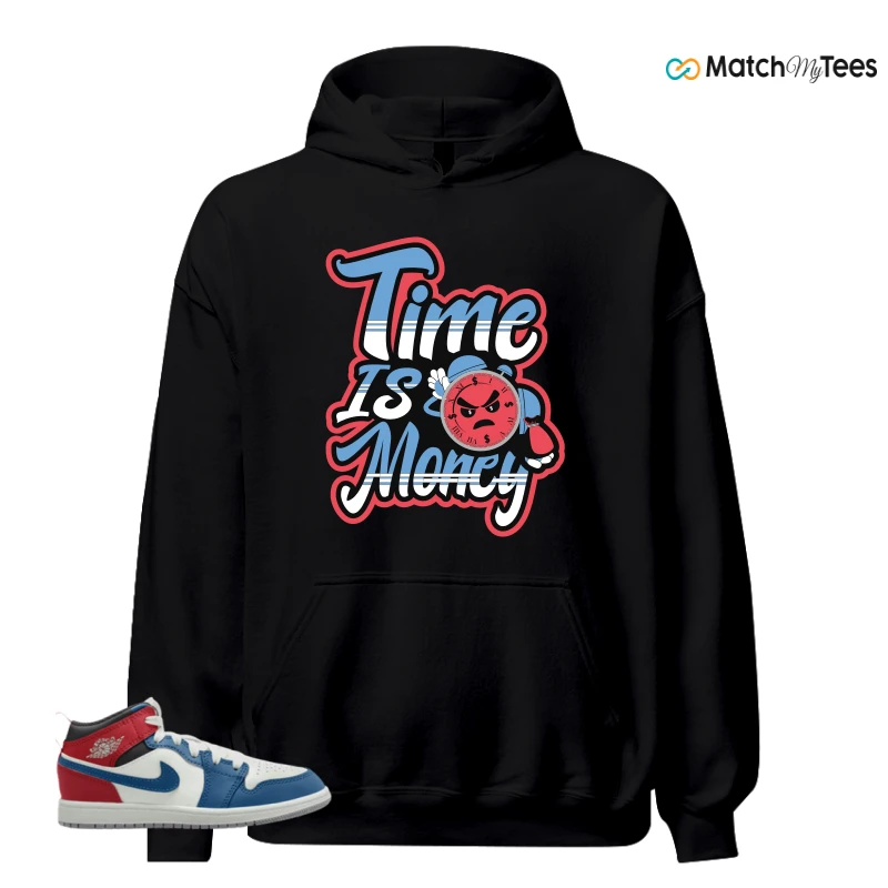 NIKE JORDAN 1 MID TRUE BLUE VARSITY RED (PS) SNEAKER Matching Tees hoodie