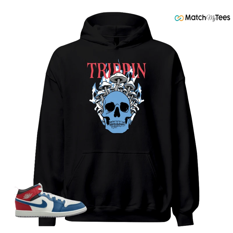 NIKE JORDAN 1 MID TRUE BLUE VARSITY RED (PS) SNEAKER Matching Tees hoodie