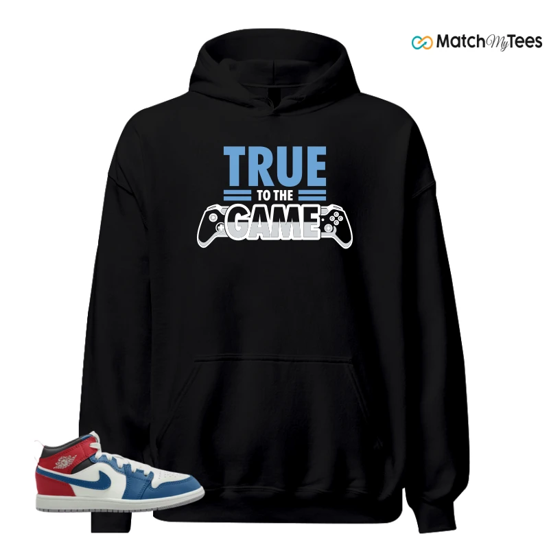 NIKE JORDAN 1 MID TRUE BLUE VARSITY RED (PS) SNEAKER Matching Tees hoodie