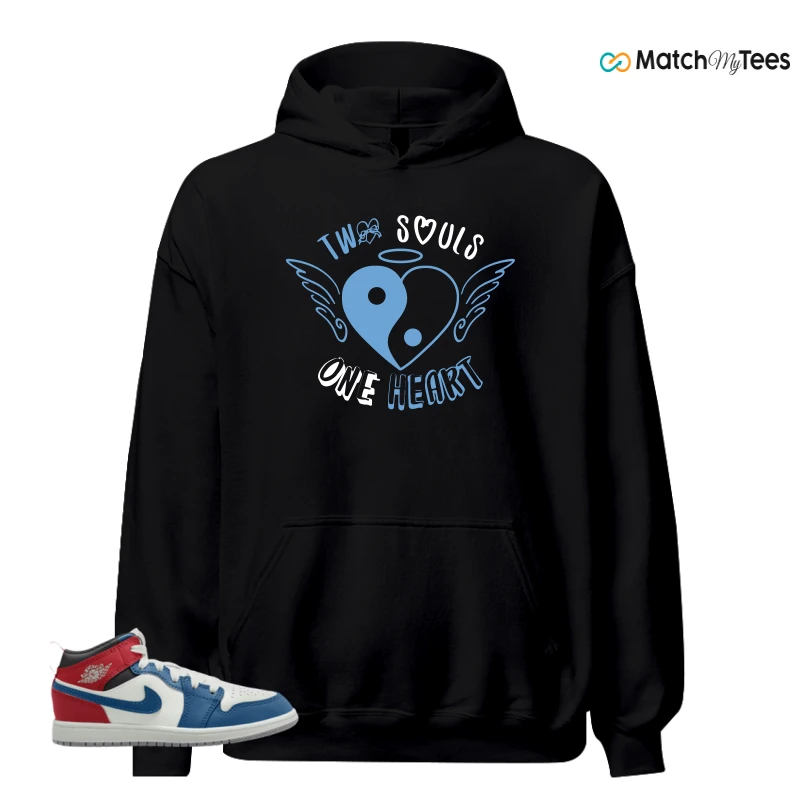 NIKE JORDAN 1 MID TRUE BLUE VARSITY RED (PS) SNEAKER Matching Tees hoodie