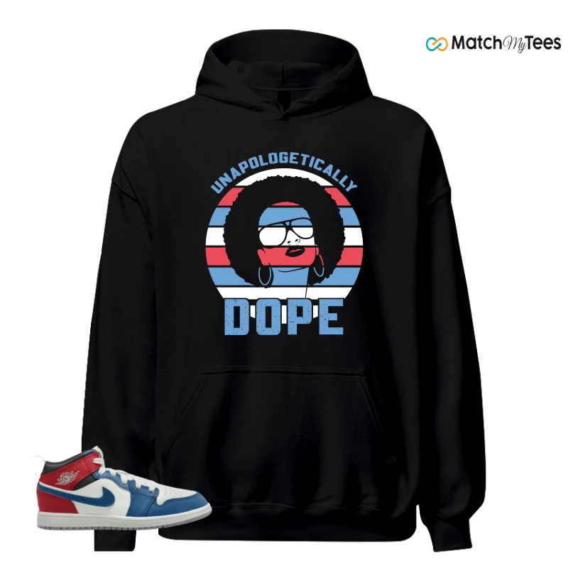 NIKE JORDAN 1 MID TRUE BLUE VARSITY RED (PS) SNEAKER Matching Tees hoodie
