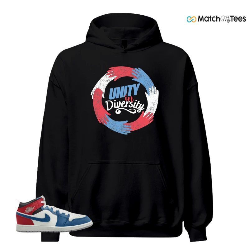 NIKE JORDAN 1 MID TRUE BLUE VARSITY RED (PS) SNEAKER Matching Tees hoodie