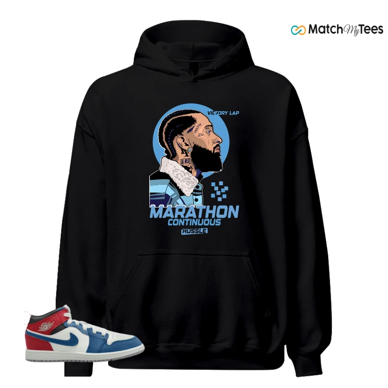 NIKE JORDAN 1 MID TRUE BLUE VARSITY RED (PS) SNEAKER Matching Tees hoodie