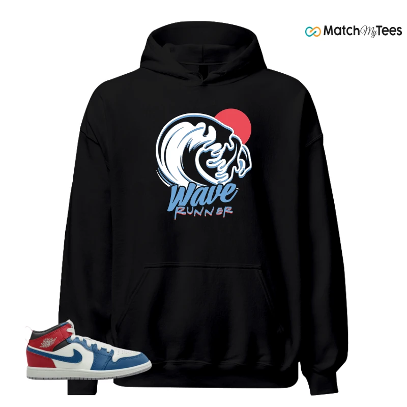 NIKE JORDAN 1 MID TRUE BLUE VARSITY RED (PS) SNEAKER Matching Tees hoodie
