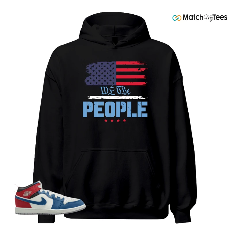 NIKE JORDAN 1 MID TRUE BLUE VARSITY RED (PS) SNEAKER Matching Tees hoodie