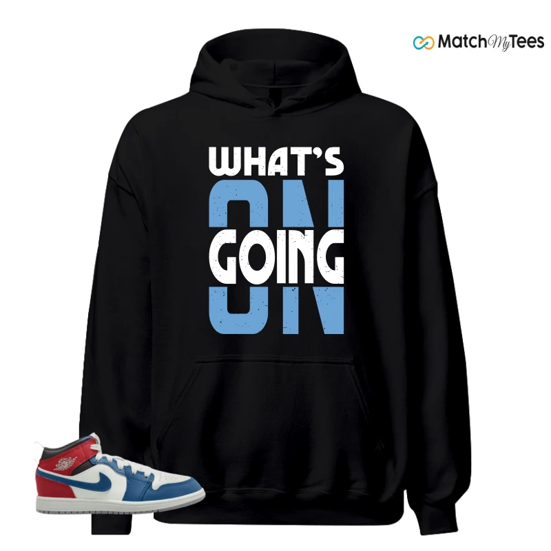 NIKE JORDAN 1 MID TRUE BLUE VARSITY RED (PS) SNEAKER Matching Tees hoodie