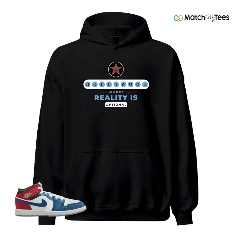 NIKE JORDAN 1 MID TRUE BLUE VARSITY RED (PS) SNEAKER Matching Tees hoodie