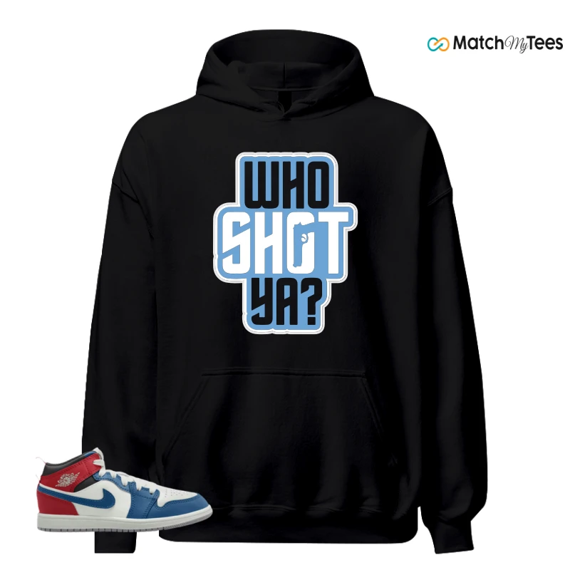 NIKE JORDAN 1 MID TRUE BLUE VARSITY RED (PS) SNEAKER Matching Tees hoodie
