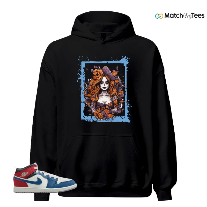 NIKE JORDAN 1 MID TRUE BLUE VARSITY RED (PS) SNEAKER Matching Tees hoodie