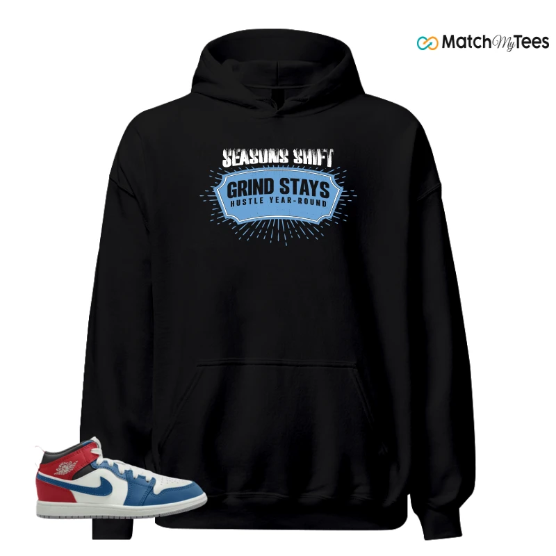 NIKE JORDAN 1 MID TRUE BLUE VARSITY RED (PS) SNEAKER Matching Tees hoodie