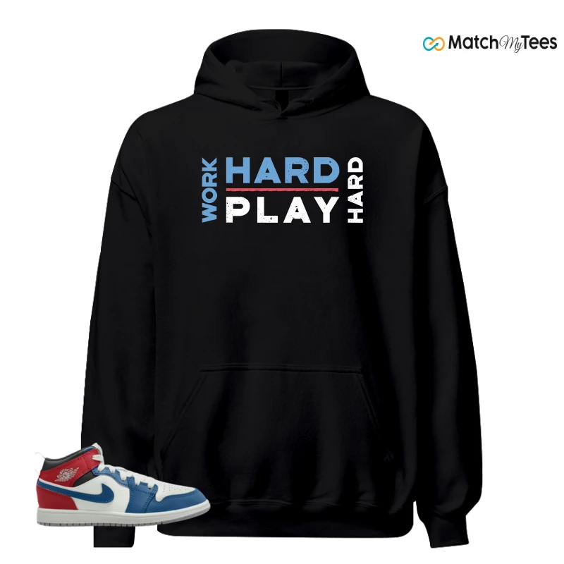 NIKE JORDAN 1 MID TRUE BLUE VARSITY RED (PS) SNEAKER Matching Tees hoodie