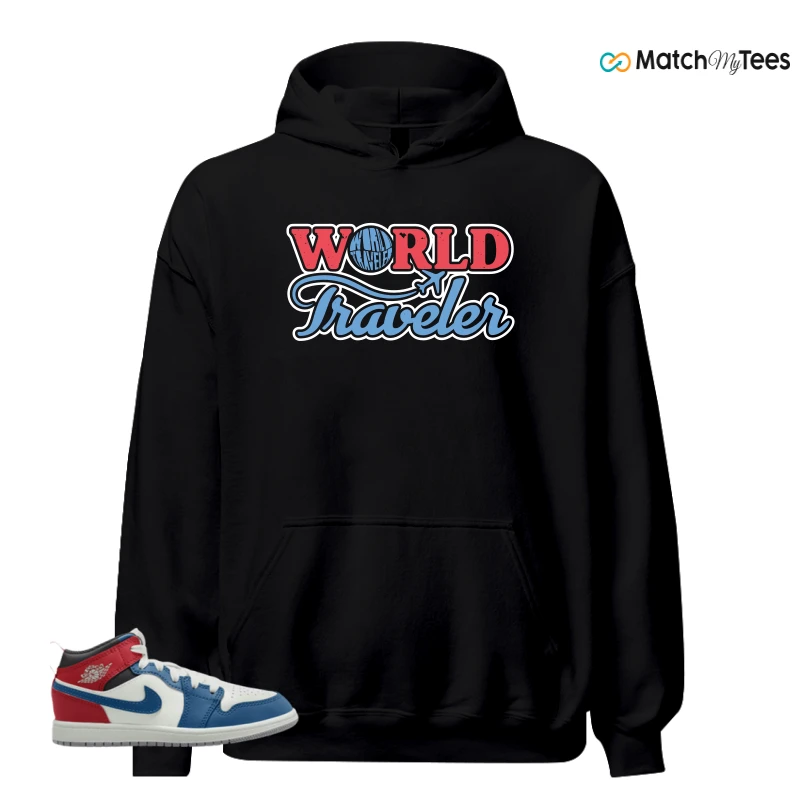 NIKE JORDAN 1 MID TRUE BLUE VARSITY RED (PS) SNEAKER Matching Tees hoodie