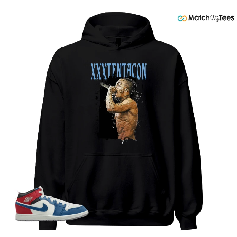 NIKE JORDAN 1 MID TRUE BLUE VARSITY RED (PS) SNEAKER Matching Tees hoodie